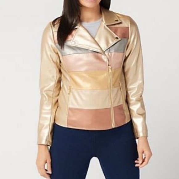 G.I.L.I. Jackets & Blazers - Women's Novelty Faux Leather Striped Jacket